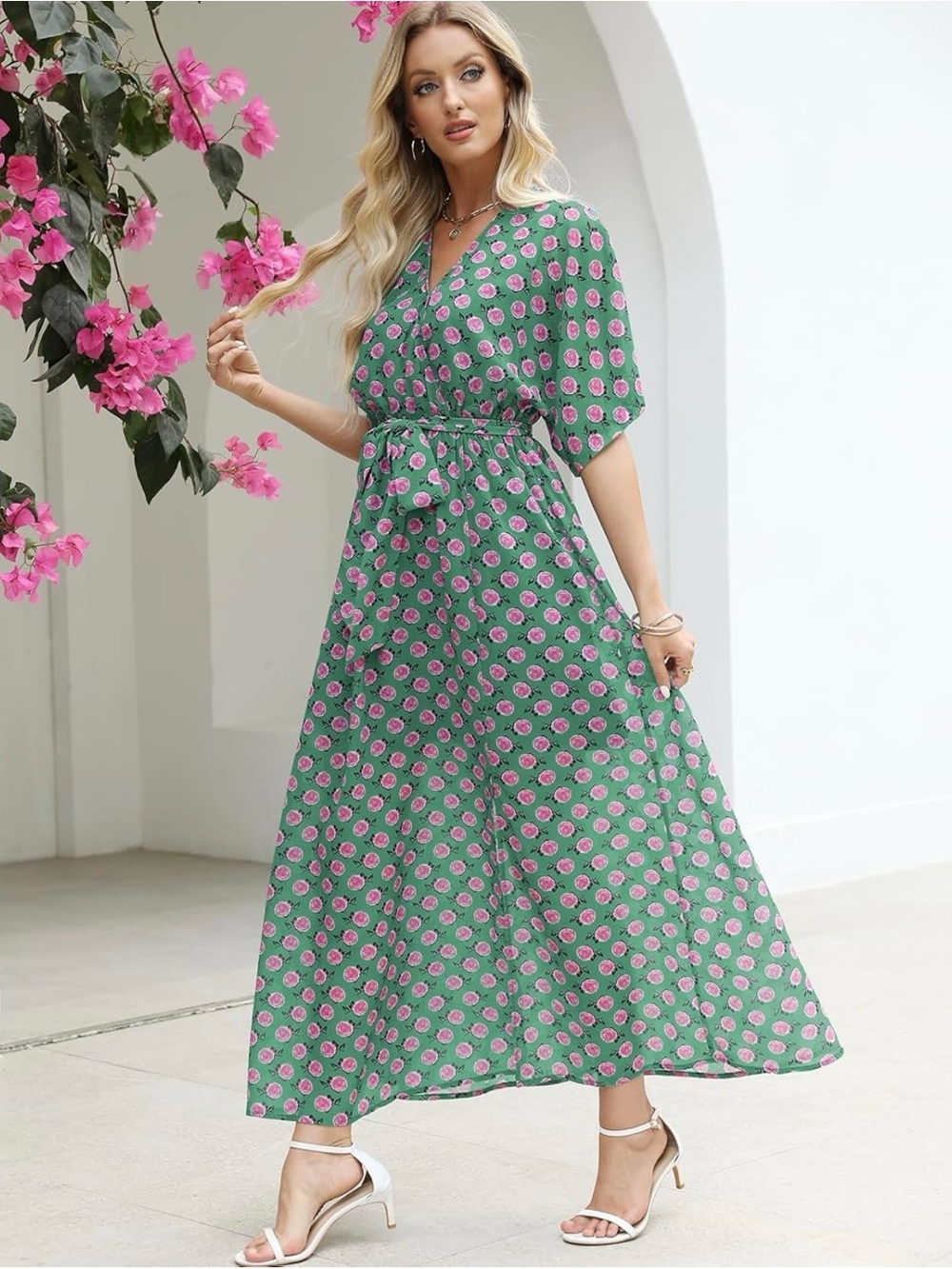 Floral Boho Wrap Maxi V-Neck with Side Slit